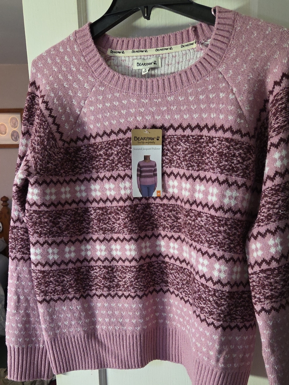 BearPaw Pink & Purple Fair Isle Crewneck Sweater